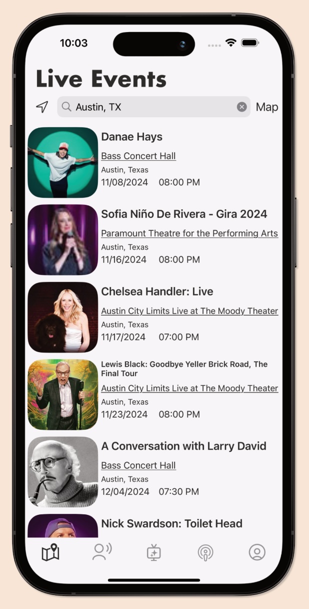 Browse upcoming live comedy shows nearby or anywhere in the world