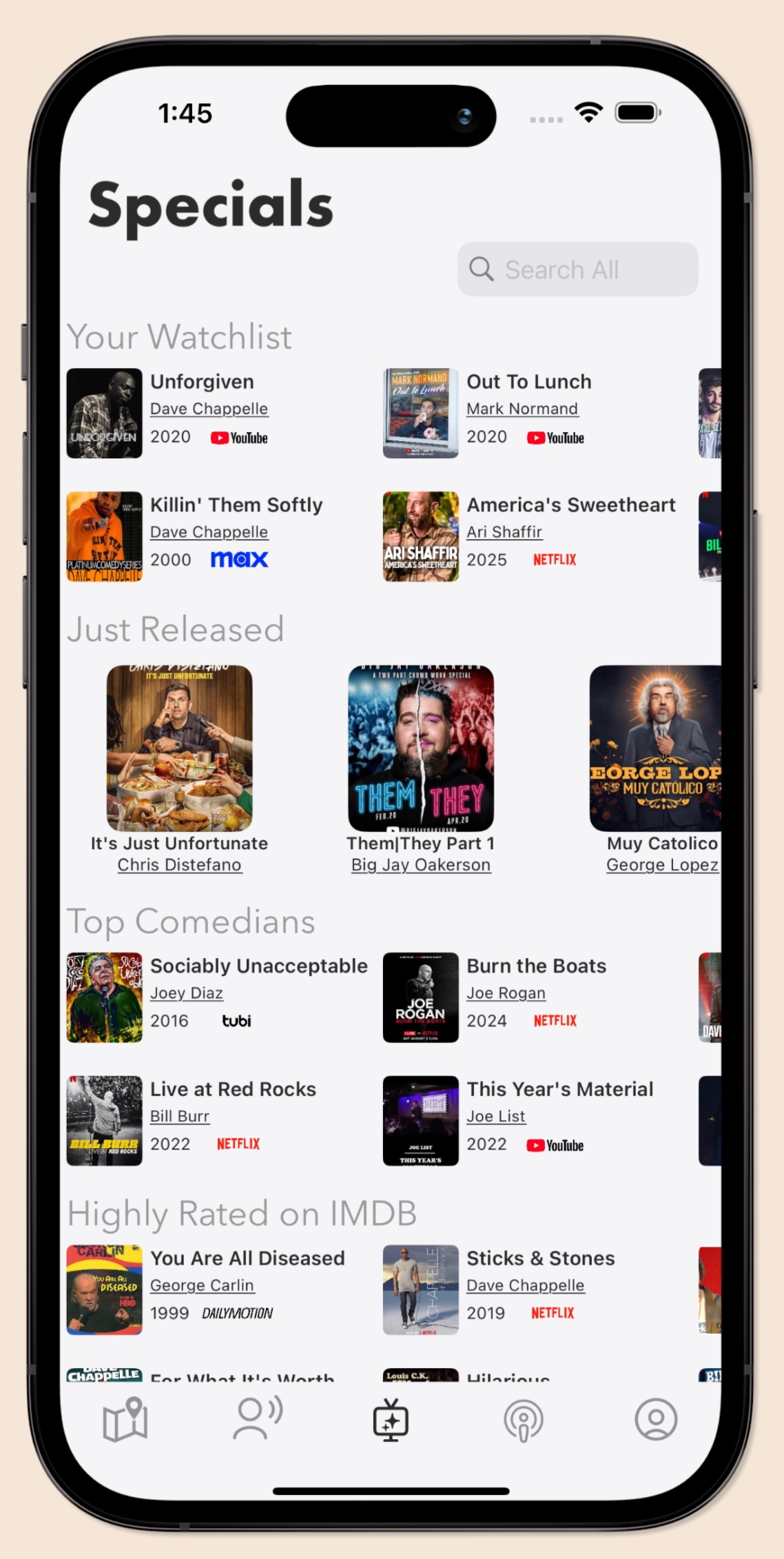Browse our Comedy Specials Database